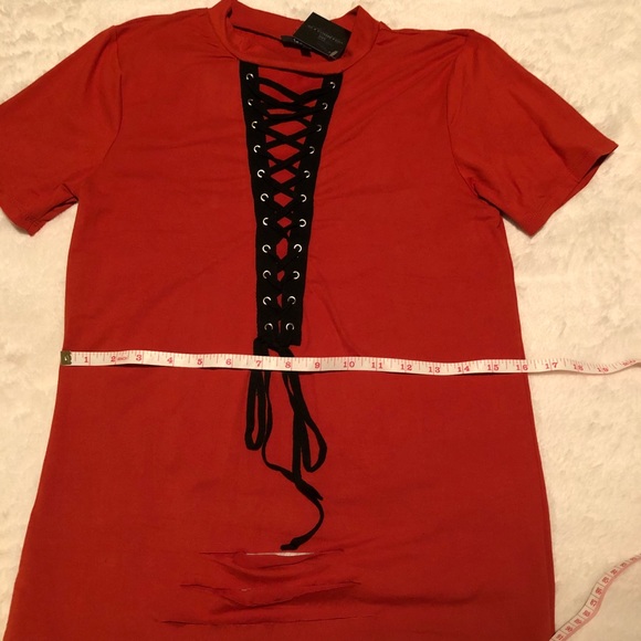 NWT- super soft red/orange w/black lace up top - Picture 6 of 7